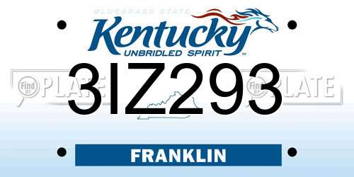 3IZ293 Kentucky License Plate