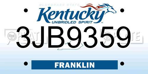 3JB9359 Kentucky License Plate