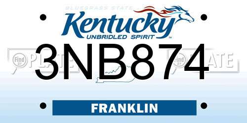 3NB874 Kentucky License Plate