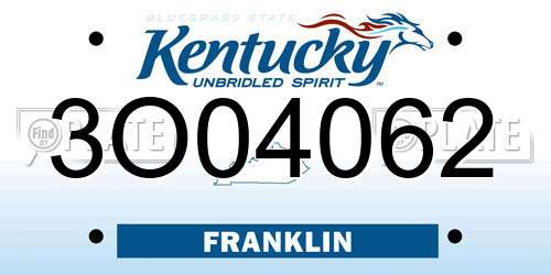3O04062 Kentucky License Plate