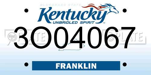 3O04067 Kentucky License Plate