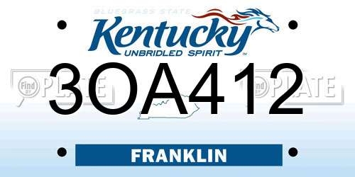 3OA412 Kentucky License Plate