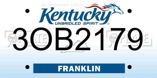 3OB2179 Kentucky License Plate