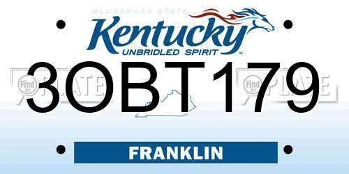 3OBT179 Kentucky License Plate
