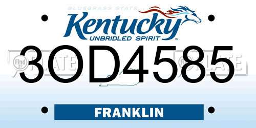 3OD4585 Kentucky License Plate