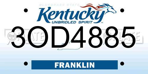 3OD4885 Kentucky License Plate