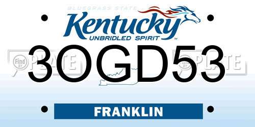 3OGD53 Kentucky License Plate