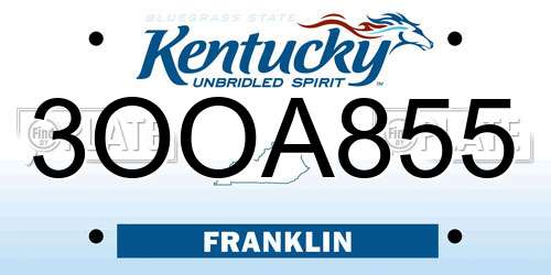 3OOA855 Kentucky License Plate