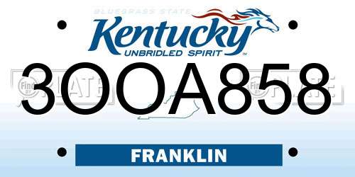 3OOA858 Kentucky License Plate