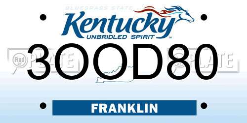 3OOD80 Kentucky License Plate