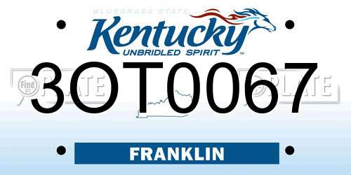 3OT0067 Kentucky License Plate