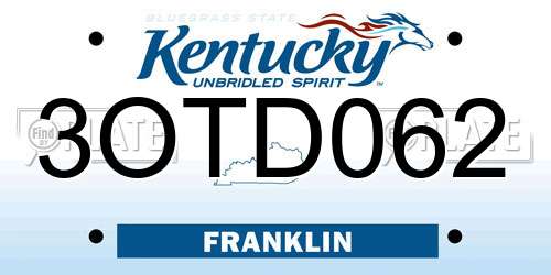 3OTD062 Kentucky License Plate