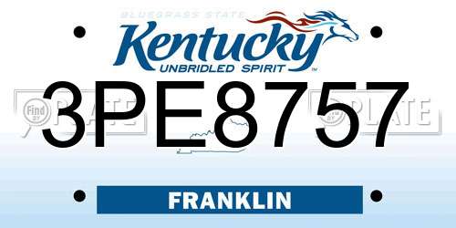 3PE8757 Kentucky License Plate