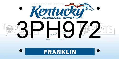 3PH972 Kentucky License Plate