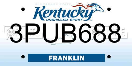 3PUB688 Kentucky License Plate