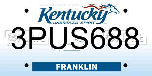 3PUS688 Kentucky License Plate