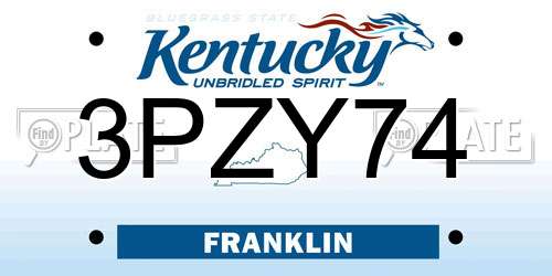 3PZY74 Kentucky License Plate