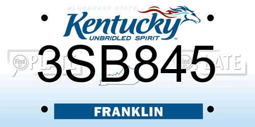 3SB845 Kentucky License Plate
