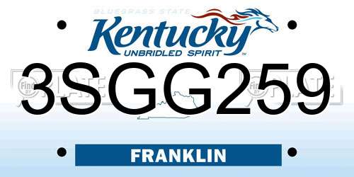 3SGG259 Kentucky License Plate