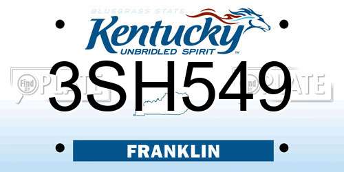 3SH549 Kentucky License Plate