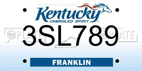 3SL789 Kentucky License Plate