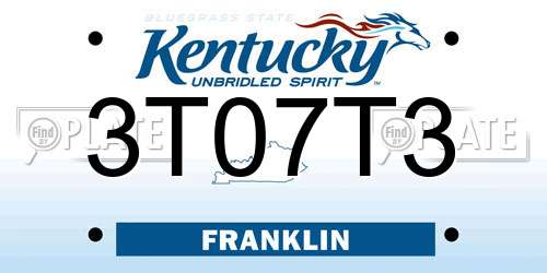 3T07T3 Kentucky License Plate