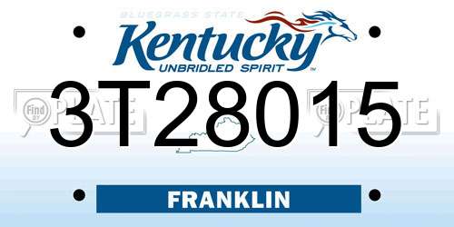 3T28015 Kentucky License Plate