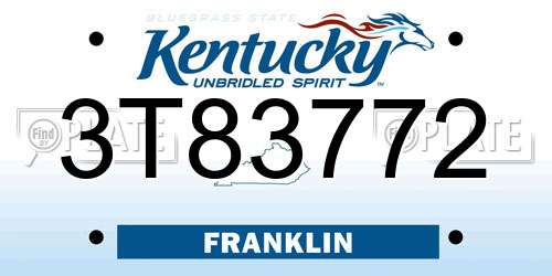 3T83772 Kentucky License Plate