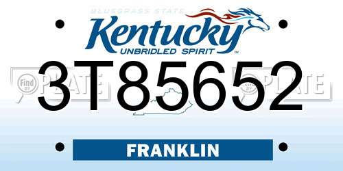 3T85652 Kentucky License Plate
