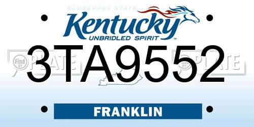 3TA9552 Kentucky License Plate