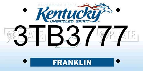 3TB3777 Kentucky License Plate