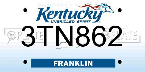 3TN862 Kentucky License Plate