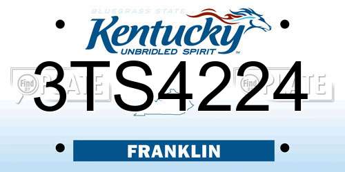 3TS4224 Kentucky License Plate
