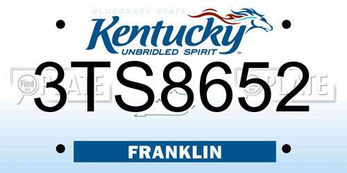 3TS8652 Kentucky License Plate