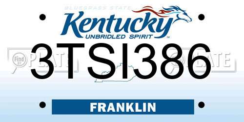 3TSI386 Kentucky License Plate