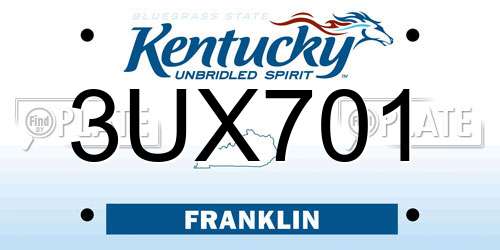 3UX701 Kentucky License Plate
