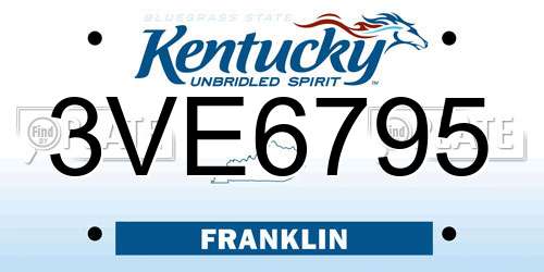3VE6795 Kentucky License Plate