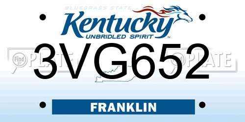 3VG652 Kentucky License Plate