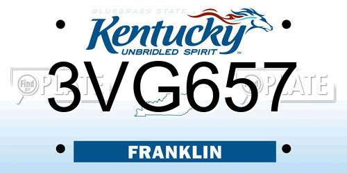 3VG657 Kentucky License Plate