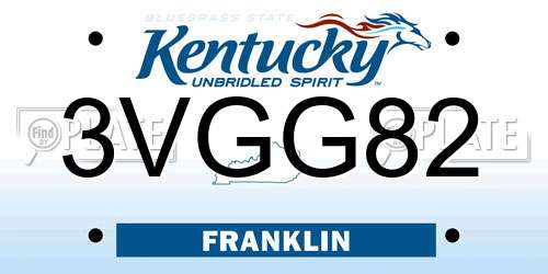 3VGG82 Kentucky License Plate