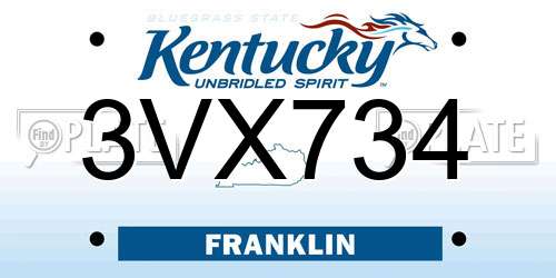 3VX734 Kentucky License Plate