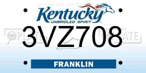3VZ708 Kentucky License Plate