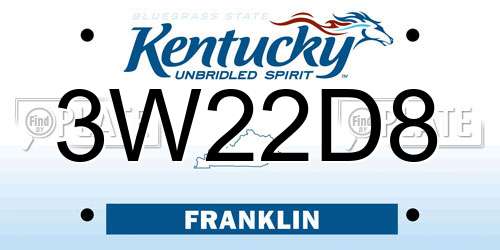 3W22D8 Kentucky License Plate