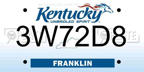 3W72D8 Kentucky License Plate