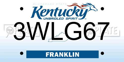 3WLG67 Kentucky License Plate
