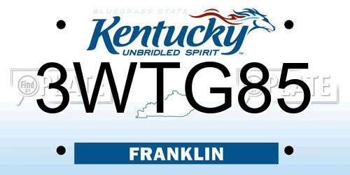 3WTG85 Kentucky License Plate