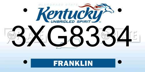 3XG8334 Kentucky License Plate