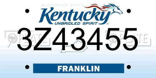 3Z43455 Kentucky License Plate
