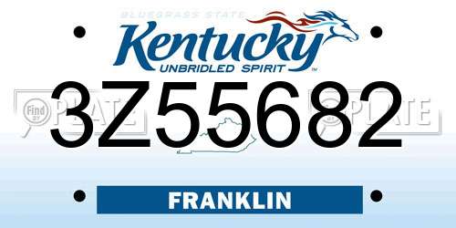 3Z55682 Kentucky License Plate