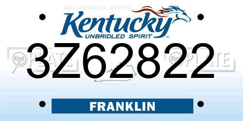 3Z62822 Kentucky License Plate